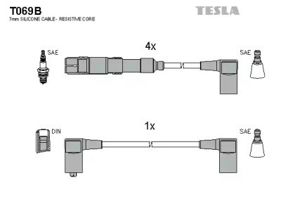 Дріт високовольтний, комплект T069B Tesla