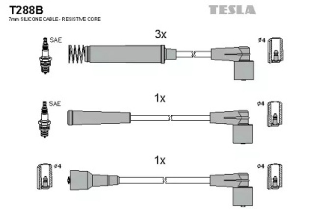 Провода высоковольтные в комплекте T288B TESLA