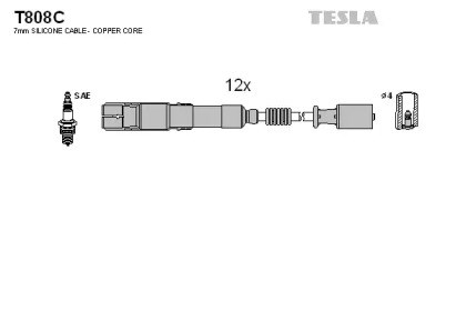 Дріт високовольтний, комплект T808C Tesla