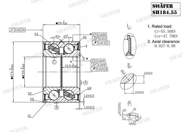 Подшипник ступицы передней SH18455K SHAFER