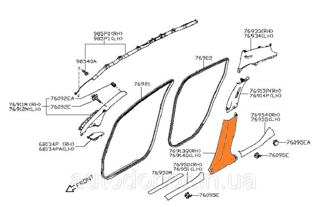 NISSAN 769153NA0A Обшивка стойки кузова внутренняя средняя нижняя правая в наличии Житомир
