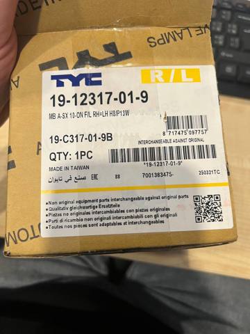 Фары противотуманные 1912317019 TYC