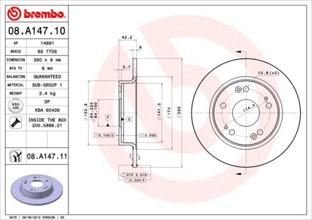 Тормозные диски 08A14710 BREMBO
