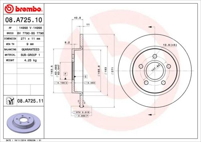 BREMBO 08A72510 Тормозные диски в наличии Чернигов