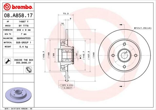 Тормозной диск 08A85817 BREMBO