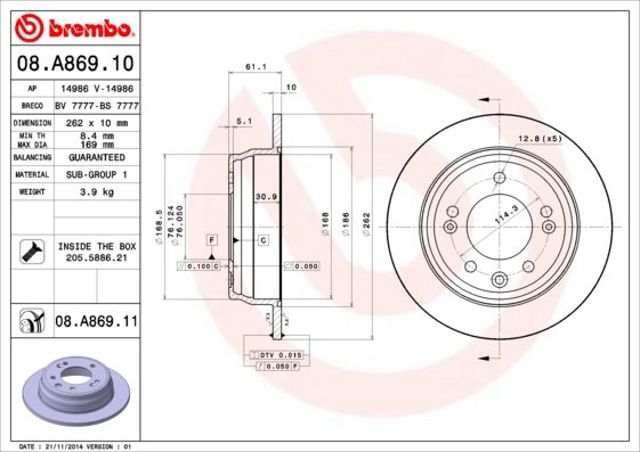 Тормозной диск 08A86910 BREMBO