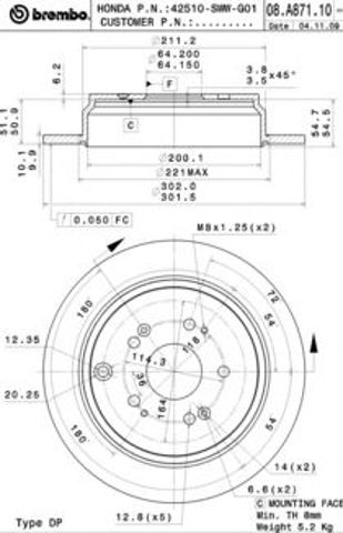 Задний тормозной диск 08A87110 BREMBO