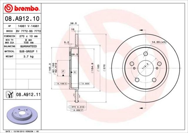 Тормозные диски 08A91210 BREMBO