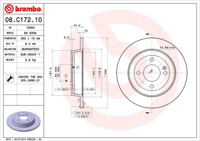 Тормозной диск 08C17210 BREMBO