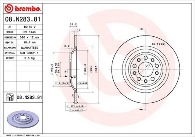 Диск тормозной задний 08N28381 BREMBO