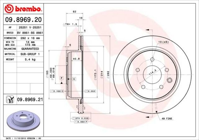 09896921 BREMBO Диск тормозной задний купить в Львов