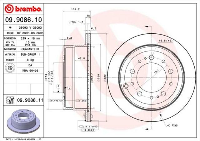 Диск тормозной задний 09908611 BREMBO