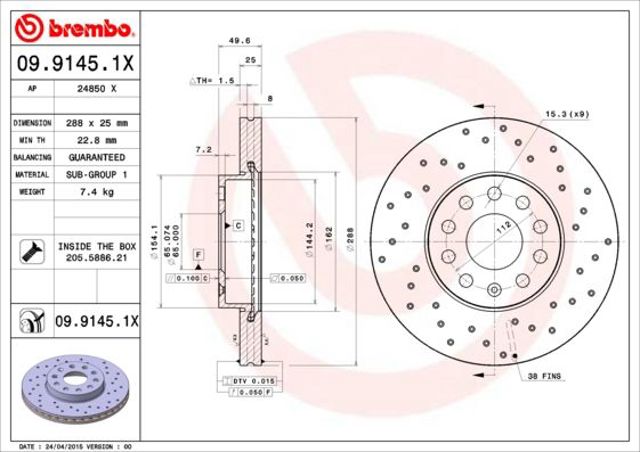 Ремкомплект передних тормозов 0991451X BREMBO