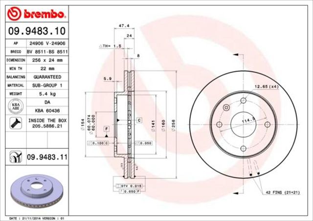 BREMBO 09948311 Диск тормозной передний в наличии Сумы