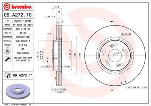 Передний тормозной диск 09A27211 BREMBO