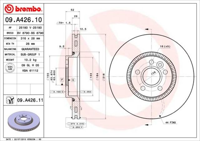 Ротор тормозной 09A42611 BREMBO