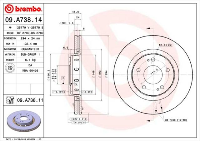 Тормоз дисковый передний 09A73811 BREMBO
