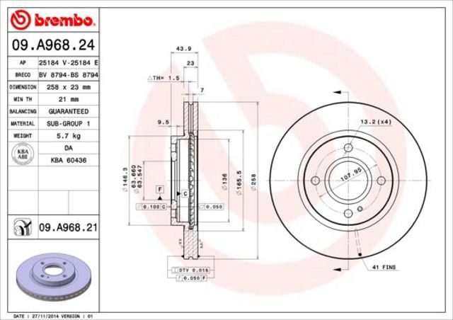 09A96824 BREMBO Передние тормозные диски купить в Винница