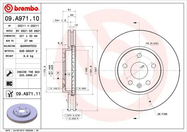 Ротор тормозной 09A97111 BREMBO