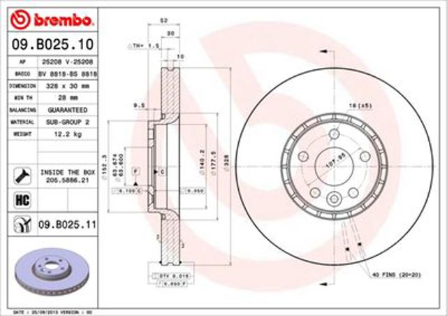 Тормоз дисковый передний 09B02511 BREMBO