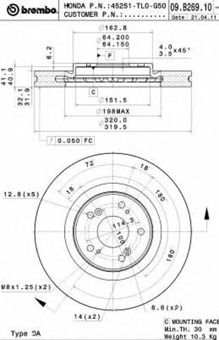 Тормоз дисковый передний 09B26910 BREMBO