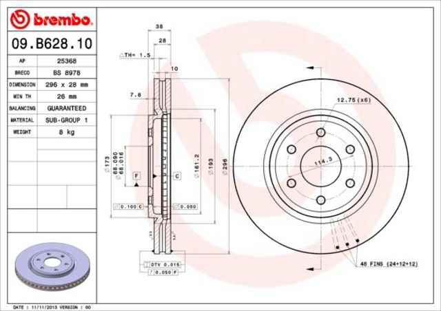 Тормоз дисковый передний 09B62810 BREMBO