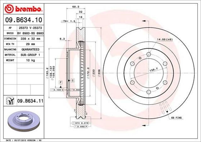 Тормоз дисковый передний 09B63411 BREMBO