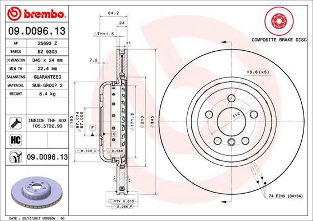 Дисковый тормоз 09D09613 BREMBO