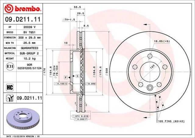 Передний тормозной диск 09D21111 BREMBO