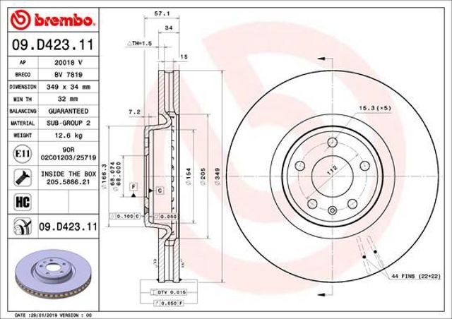 BREMBO 09D42311 Диск тормозной передний в наличии Черкассы