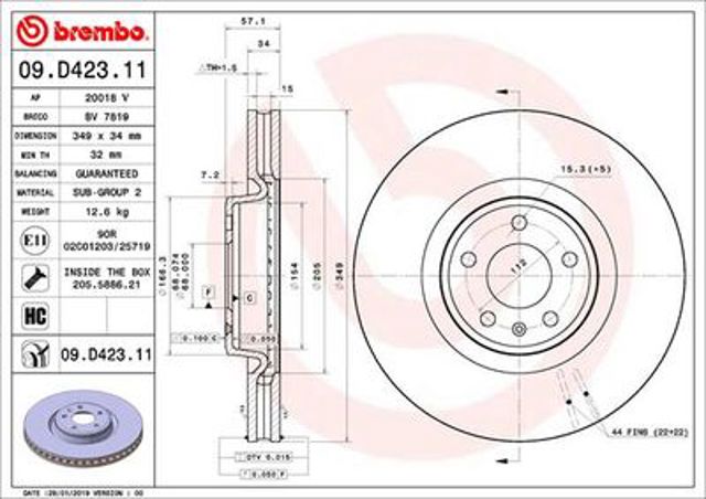 BREMBO 09D42311 Передние тормозные диски в наличии Житомир