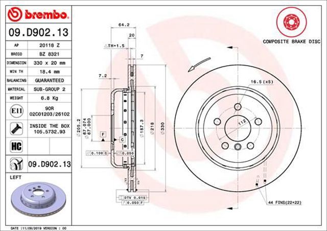Задний дисковый тормоз 09D90213 BREMBO