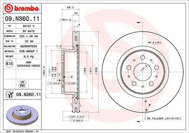 Диск тормозной передний 09N36011 BREMBO