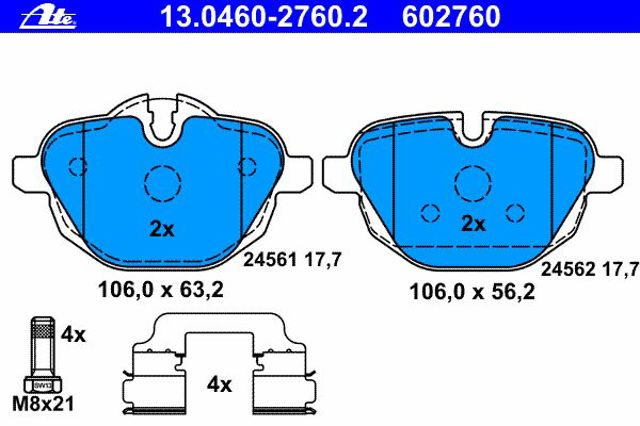 Колодки тормозные, задние, bmw 5 (f10/f11), x3 (f25), x4 (f26), z4 (e89), 09- 13.0460-2760.2