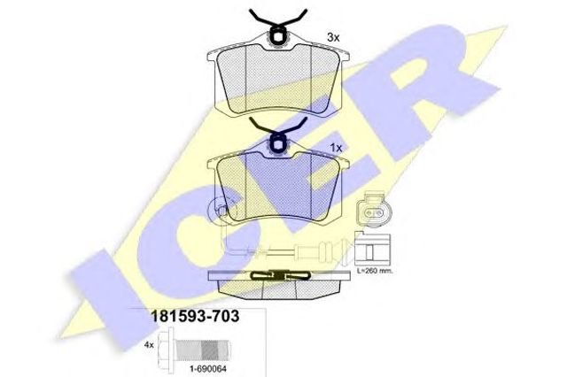 Колодки тормозные дисковые комплект 181593703 ICER