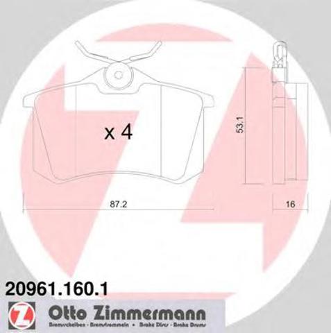 Колодки тормозные дисковые комплект 209611601 ZIMMERMANN