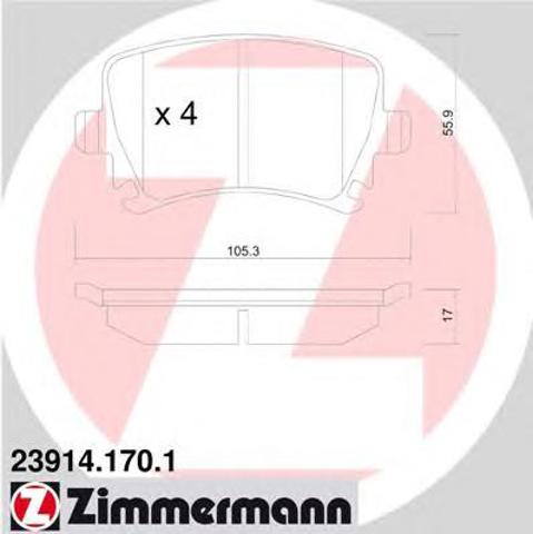 ZIMMERMANN 239141701 Колодки тормозные задние дисковые в наличии Украина