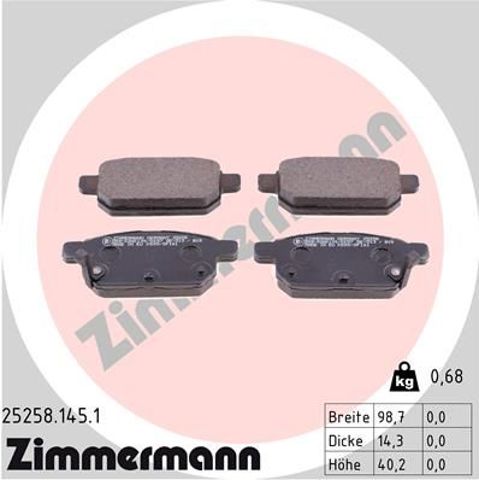ZIMMERMANN 252581451 Колодки тормозные задние дисковые в наличии Тернополь