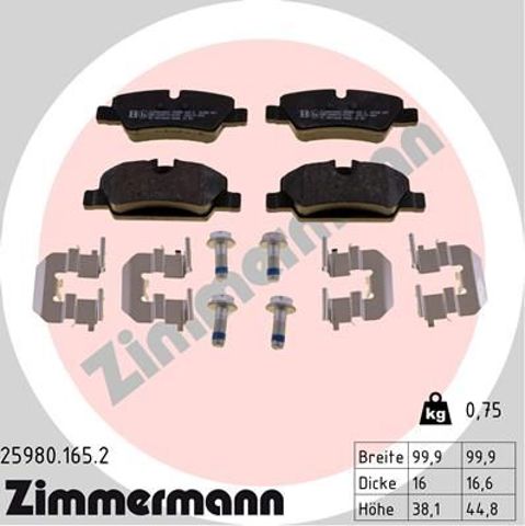 Колодки тормозные задние, дисковые 259801652 ZIMMERMANN