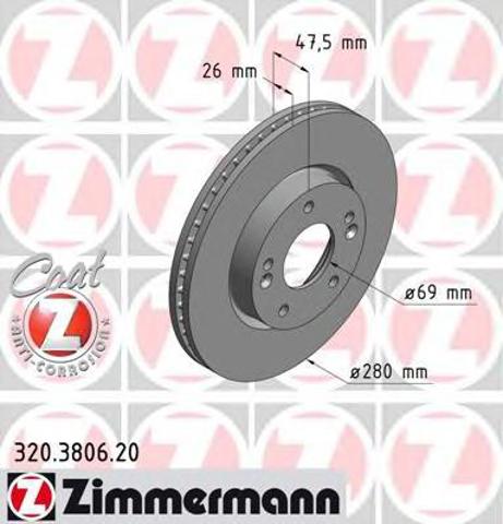 ZIMMERMANN 320380620 Диск тормозной передний в наличии Харьков