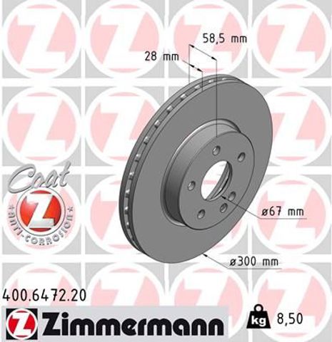 ZIMMERMANN 400647220 Диск тормозной передний в наличии Ужгород