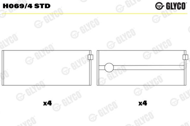 Вкладыши коленвала, коренные, комплект, стандарт (STD) H0694STD GLYCO