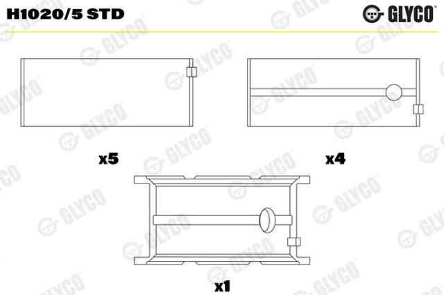 Вкладыши коленвала коренные, комплект, стандарт (STD) H10205STD Glyco