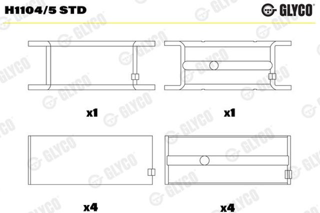 Вкладыши коленвала коренные, стандарт (STD) H11045STD Glyco