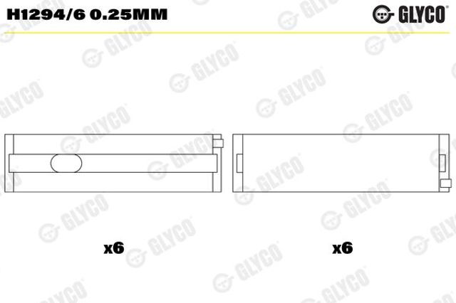 H12946025MM GLYCO Вкладыши коленвала коренные, комплект, 1-й ремонт (+0,25) купить в Винница