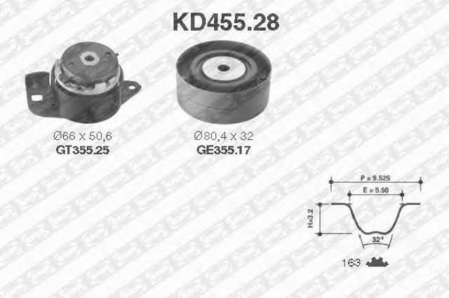 Ремонтний комплект для заміни паса  газорозподільчого механізму KD455.28