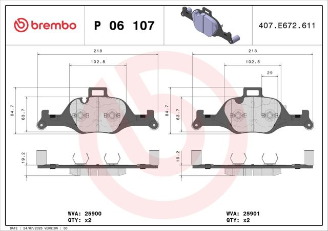 BREMBO P06107 Колодки тормозные передние дисковые в наличии Ирпень