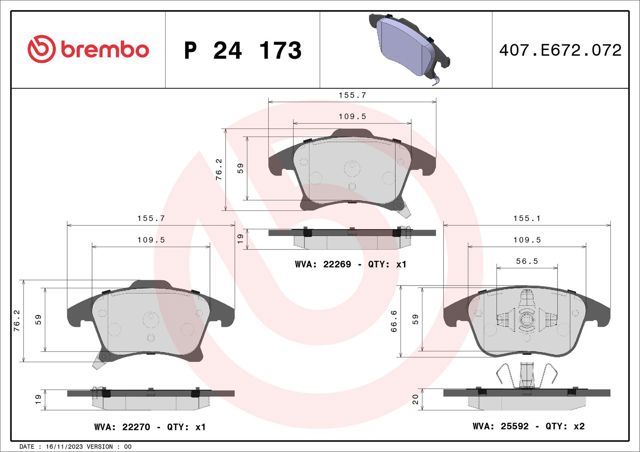 Тормозные колодки P24173 BREMBO