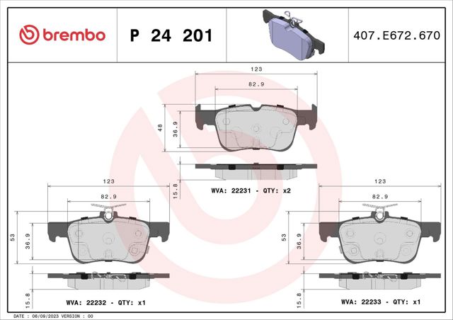 Комплект задних колодок P24201 BREMBO