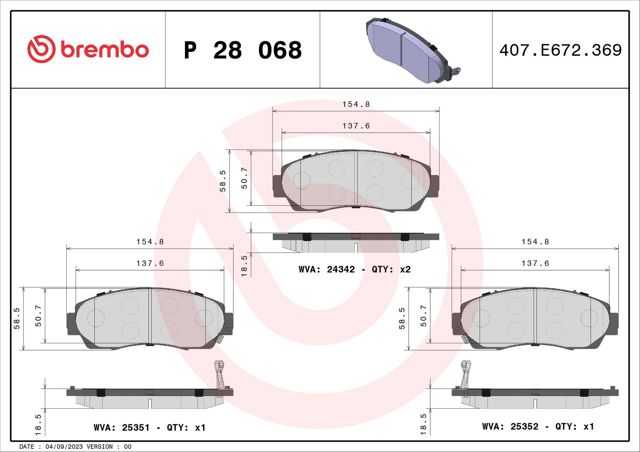 P28068 Передние тормозные колодки купить Ирпень